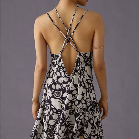 Brand New Anthropologie Sheer Mini Criss Cross Swing Dress Black & White - Picture 2 of 8